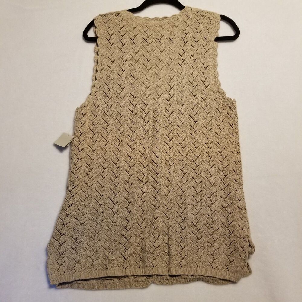 Capacity M Sweater Vest Tan Cotton Blend Crochet Bohemian Sheer Boho Vintage NEW - Picture 9 of 10